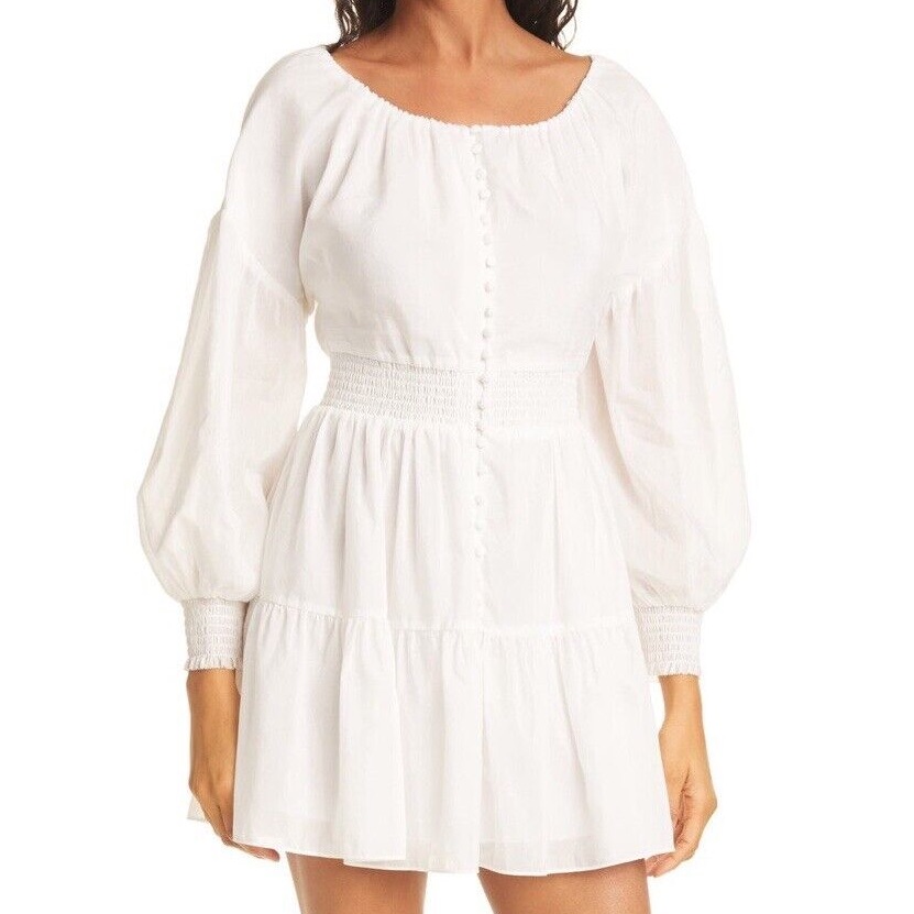 Alice & Olivia Kiara Smocked Long Sleeve Button Front Dress